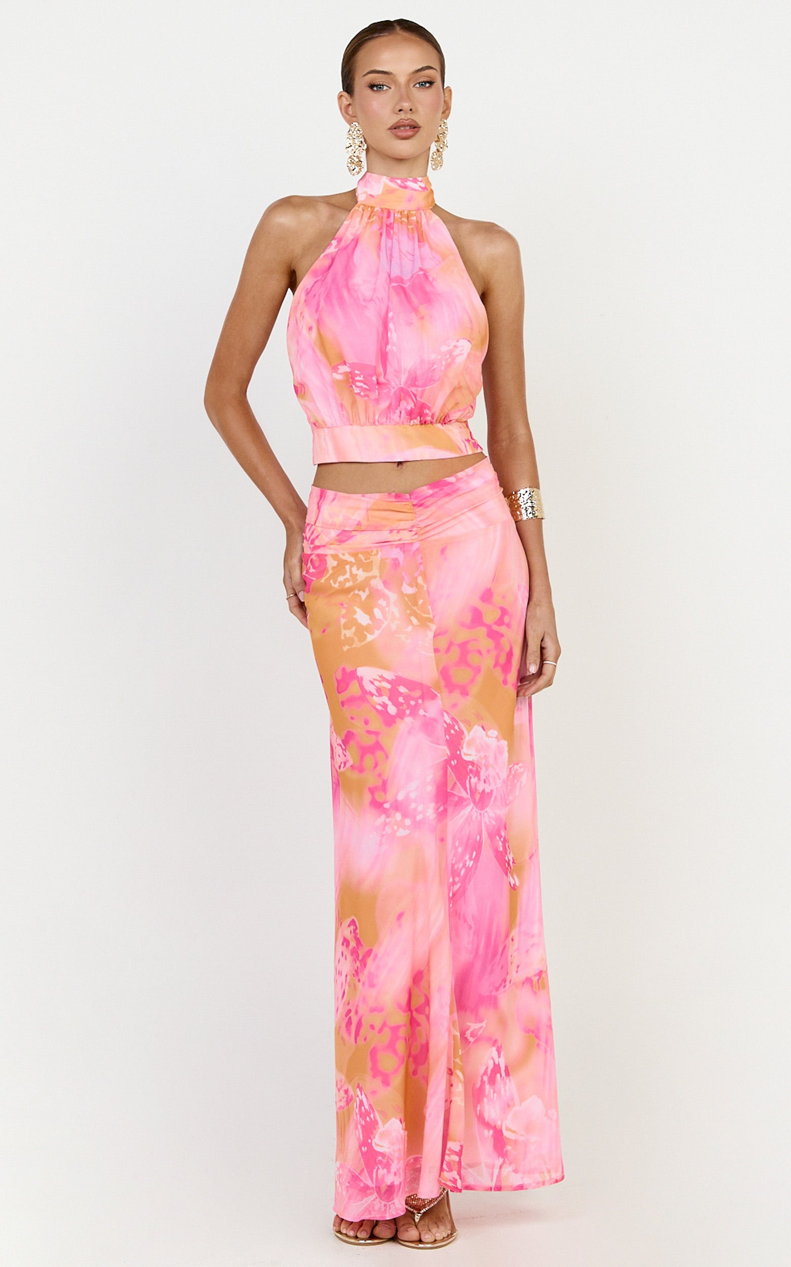 Nova Maxi Skirt - Gathered Waist Skirt in Hot House Orchid Print