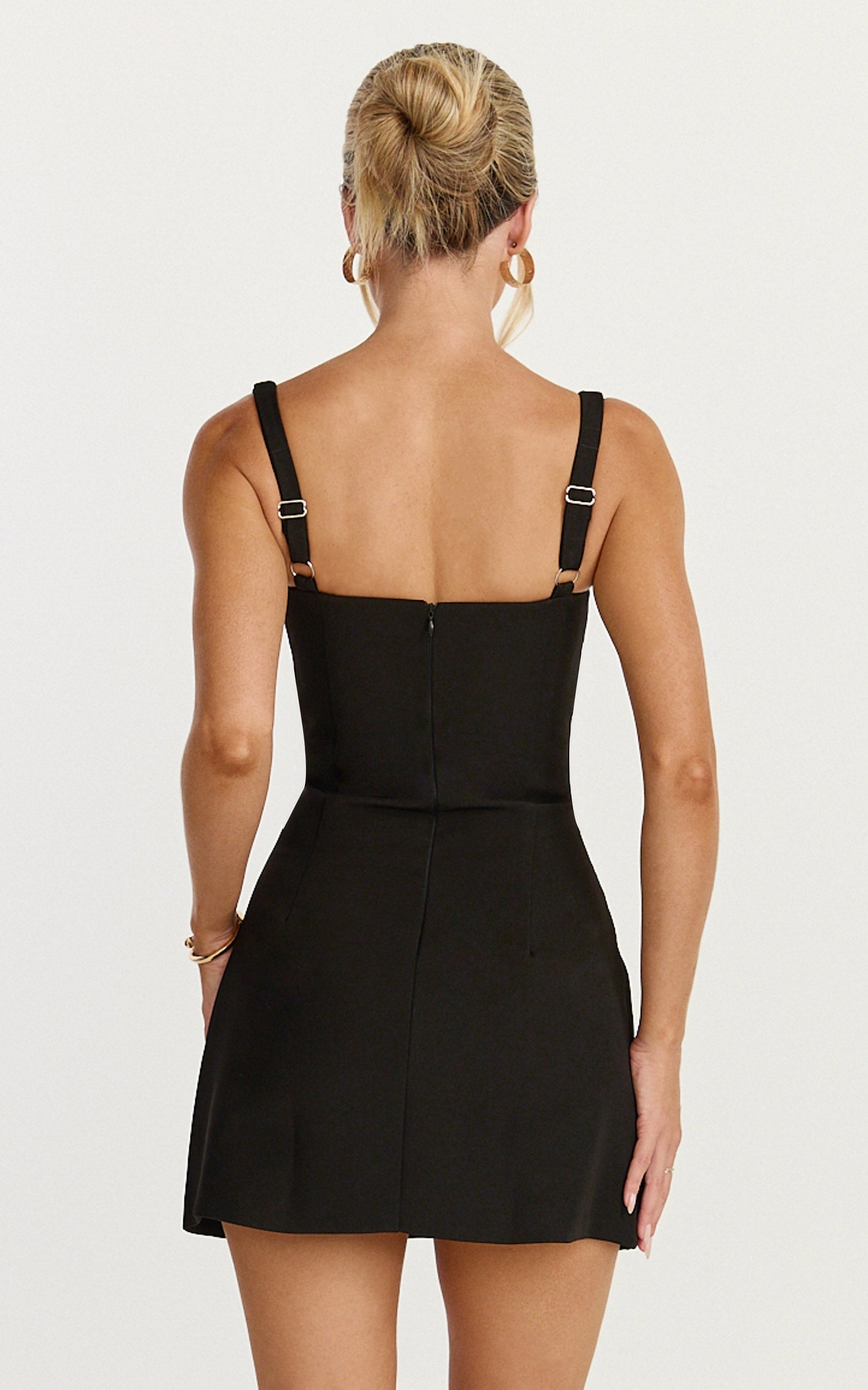 Odette Mini Dress - Plunge V Neck A Line Dress in Black