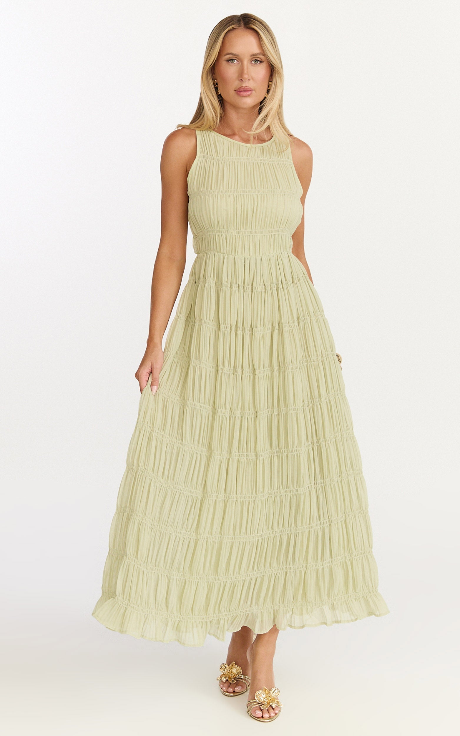 Paloma Midi Dress - Ruched Shift Dress in Sage