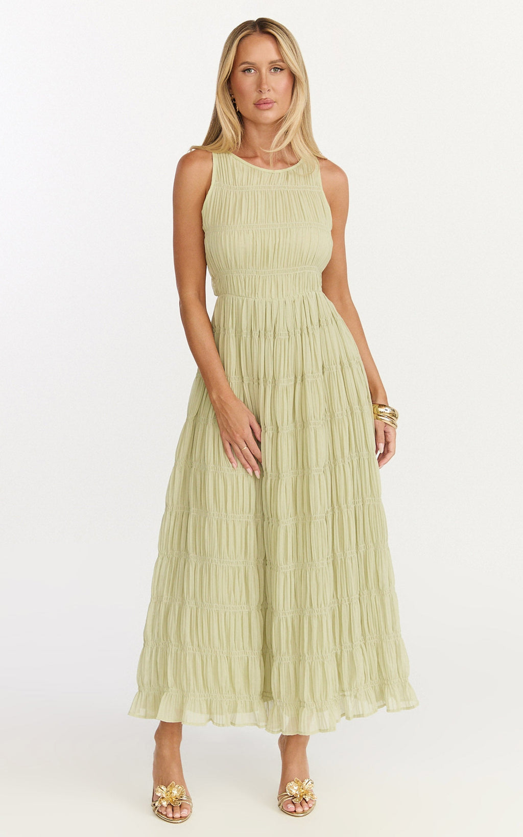 Paloma Midi Dress - Ruched Shift Dress in Sage