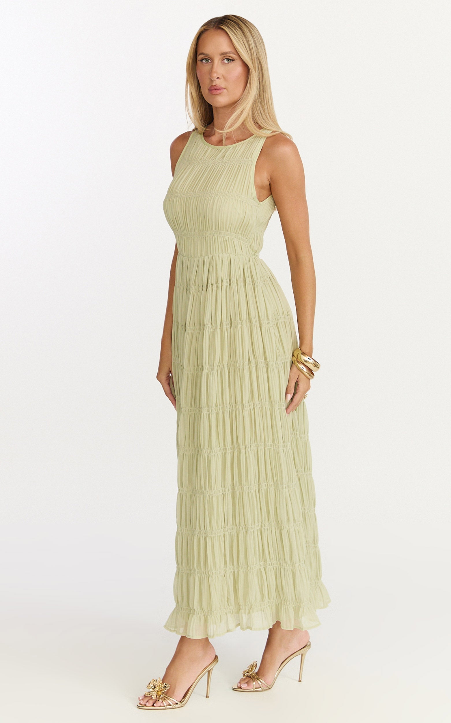 Paloma Midi Dress - Ruched Shift Dress in Sage