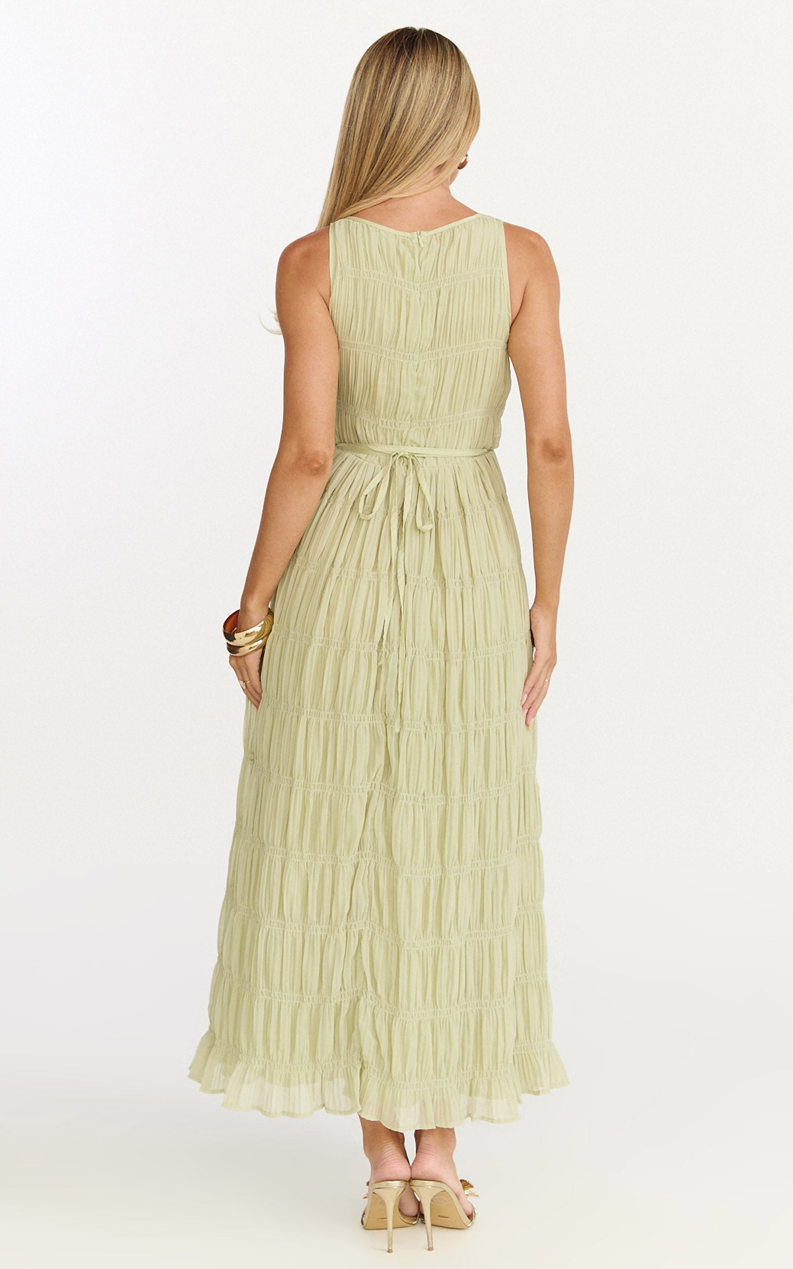 Paloma Midi Dress - Ruched Shift Dress in Sage