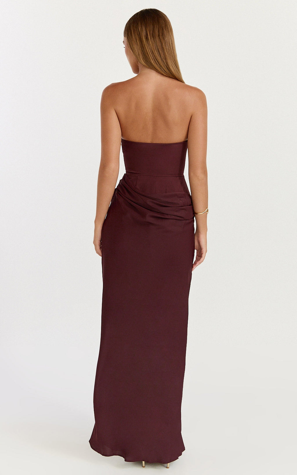 Phoebe Maxi Dress - Strapless Structured Bodice Drape Skirt Dress in Plum
