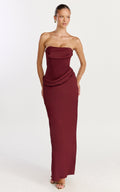 Phoebe Maxi Dress - Strapless Structured Bodice Drape Skirt Dress in Wine