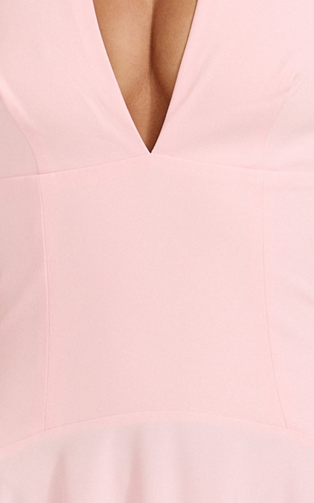 Poppy Maxi Dress - Contrast Skirt Deep Plunge Halter Dress in Soft Pink
