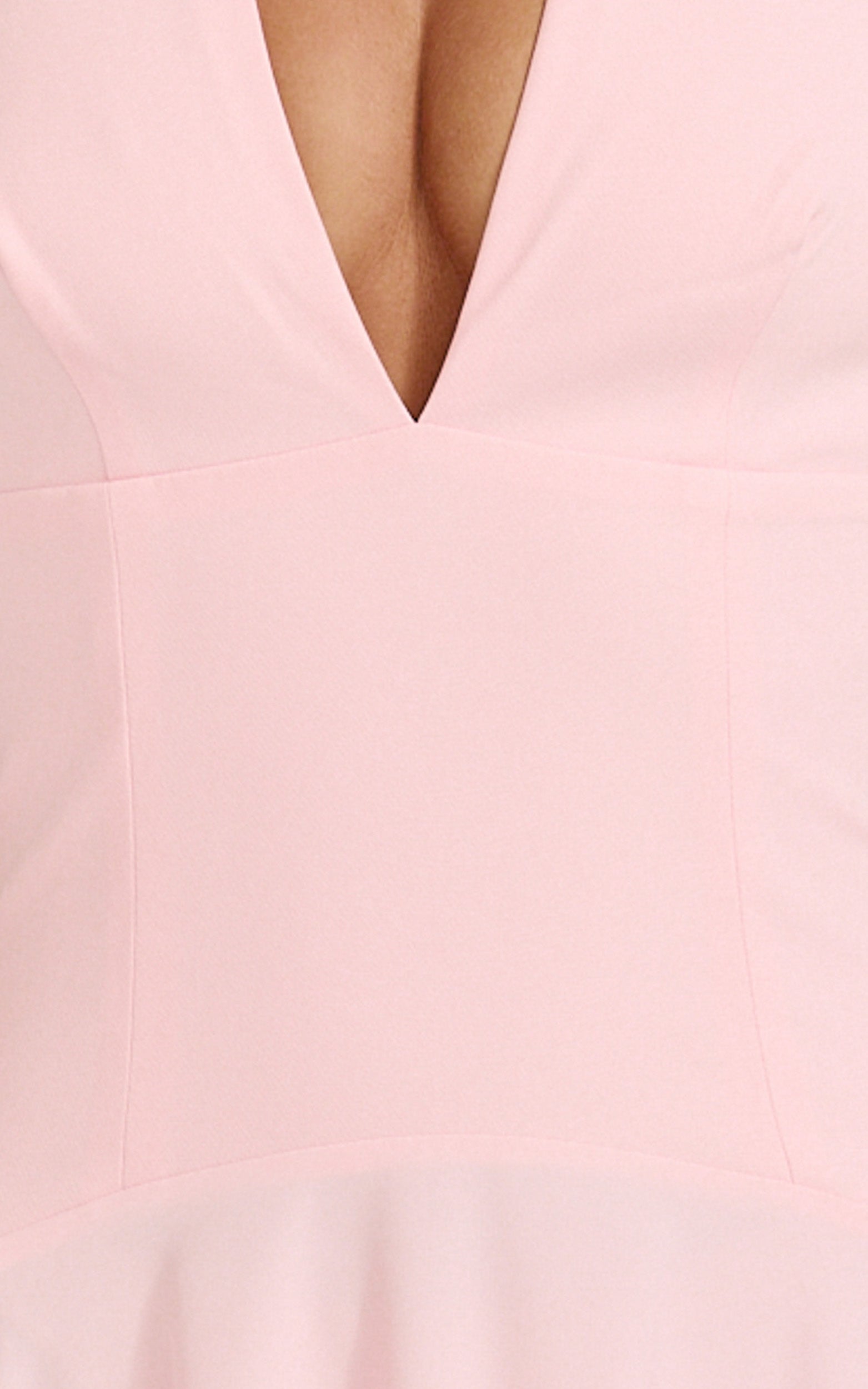 Poppy Maxi Dress - Contrast Skirt Deep Plunge Halter Dress in Soft Pink
