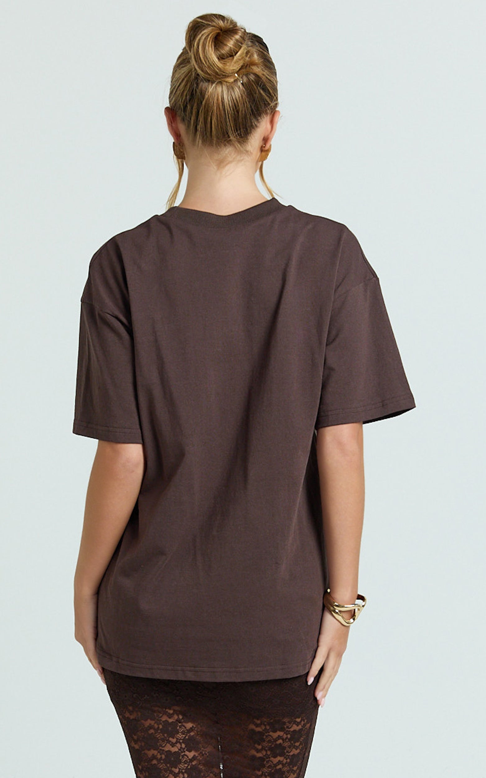 Prizza Top - Longline Boyfriend Tee Top in Chocolate