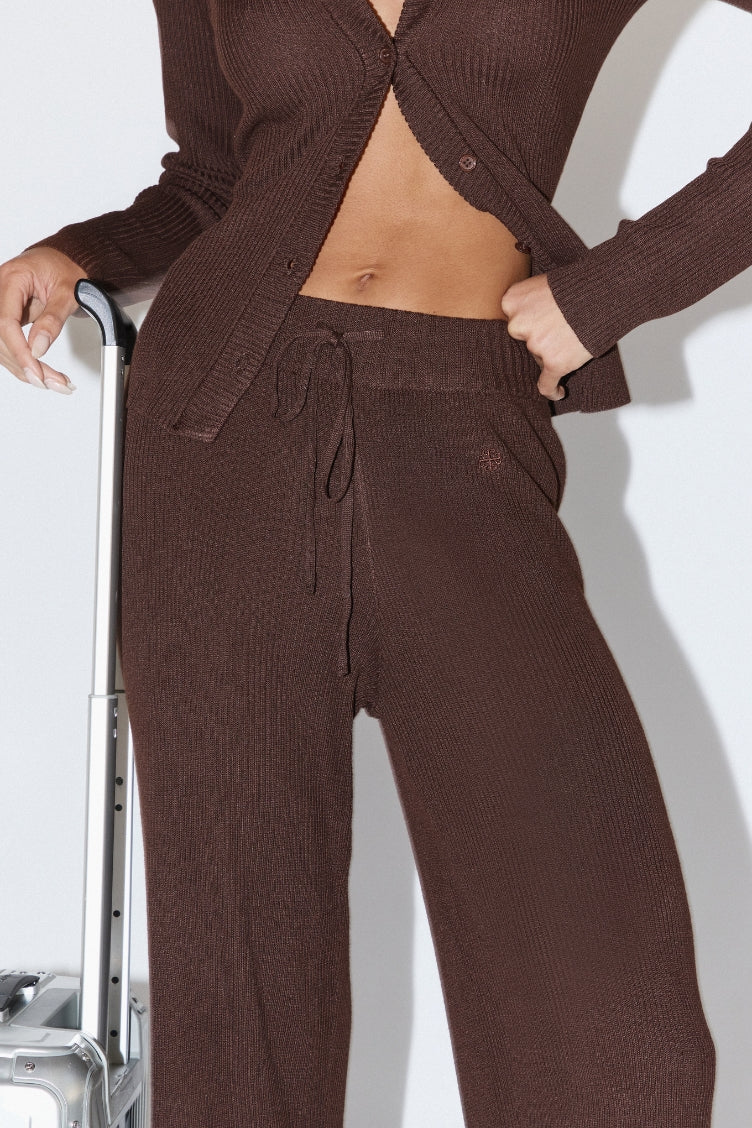Indigo Pants - Knit High Waist Relaxed Pants in Chocolate