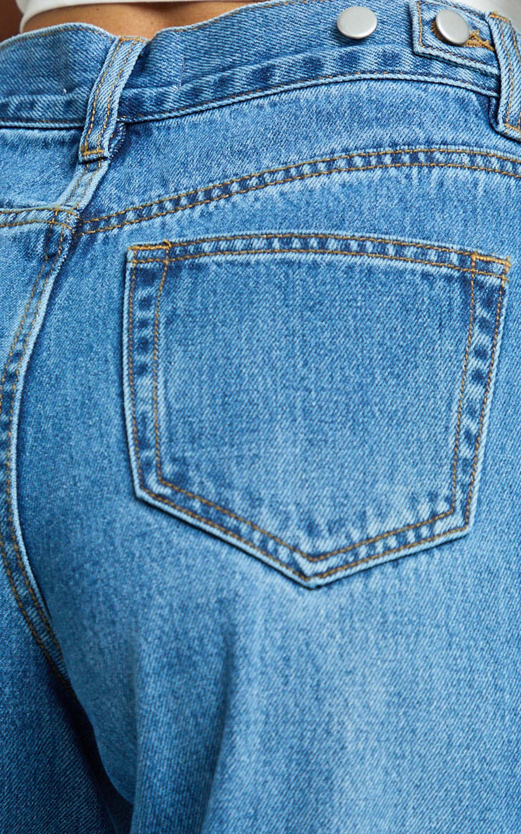 Rachel Jeans - Cinch Waist Wide Leg Denim Jeans in Mid Vintage Wash