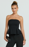 Rainey Top - Strapless Peplum Top in Black