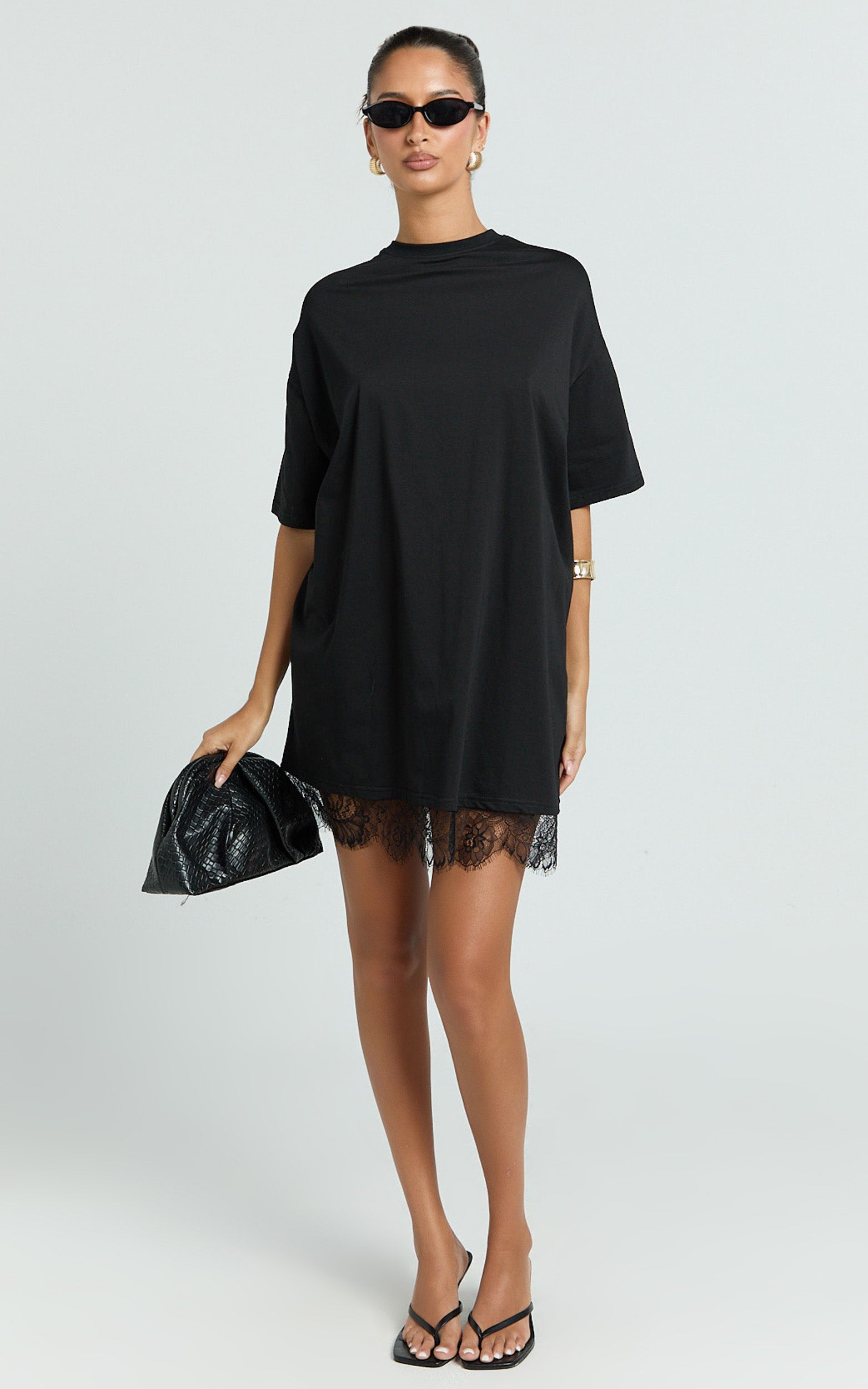 Rina Mini Dress - Mini Lace Trim Dress in Black