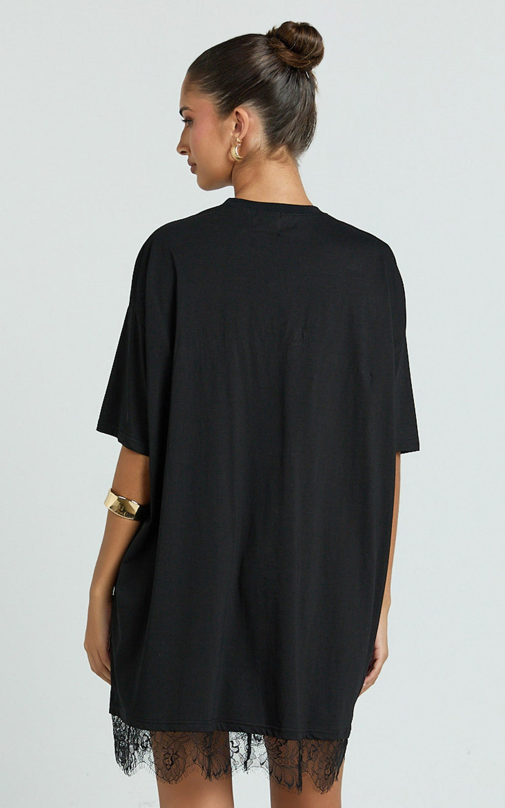 Rina Mini Dress - Mini Lace Trim Dress in Black