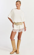 Rina Mini Dress - Mini Lace Trim Dress in Off White
