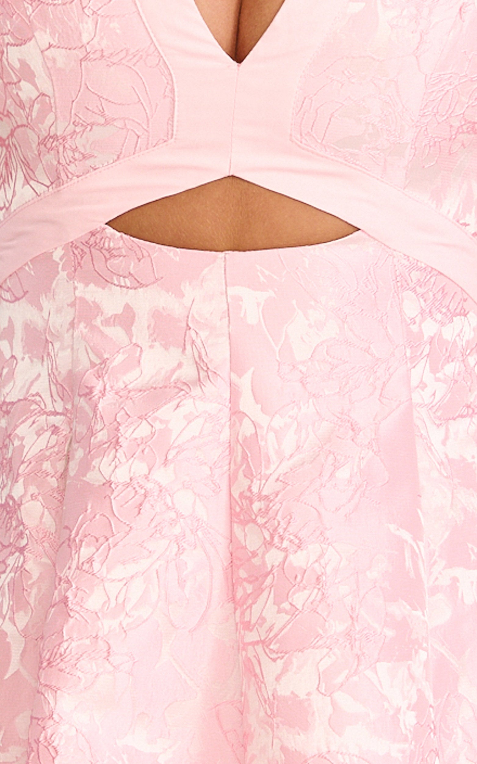 Rosalie Mini Dress - Floral Jacquard V Neck Fit and Flare Dress in Pink