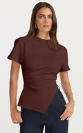 Rosalie Top - Asym Ruched Tshirt in Chocolate