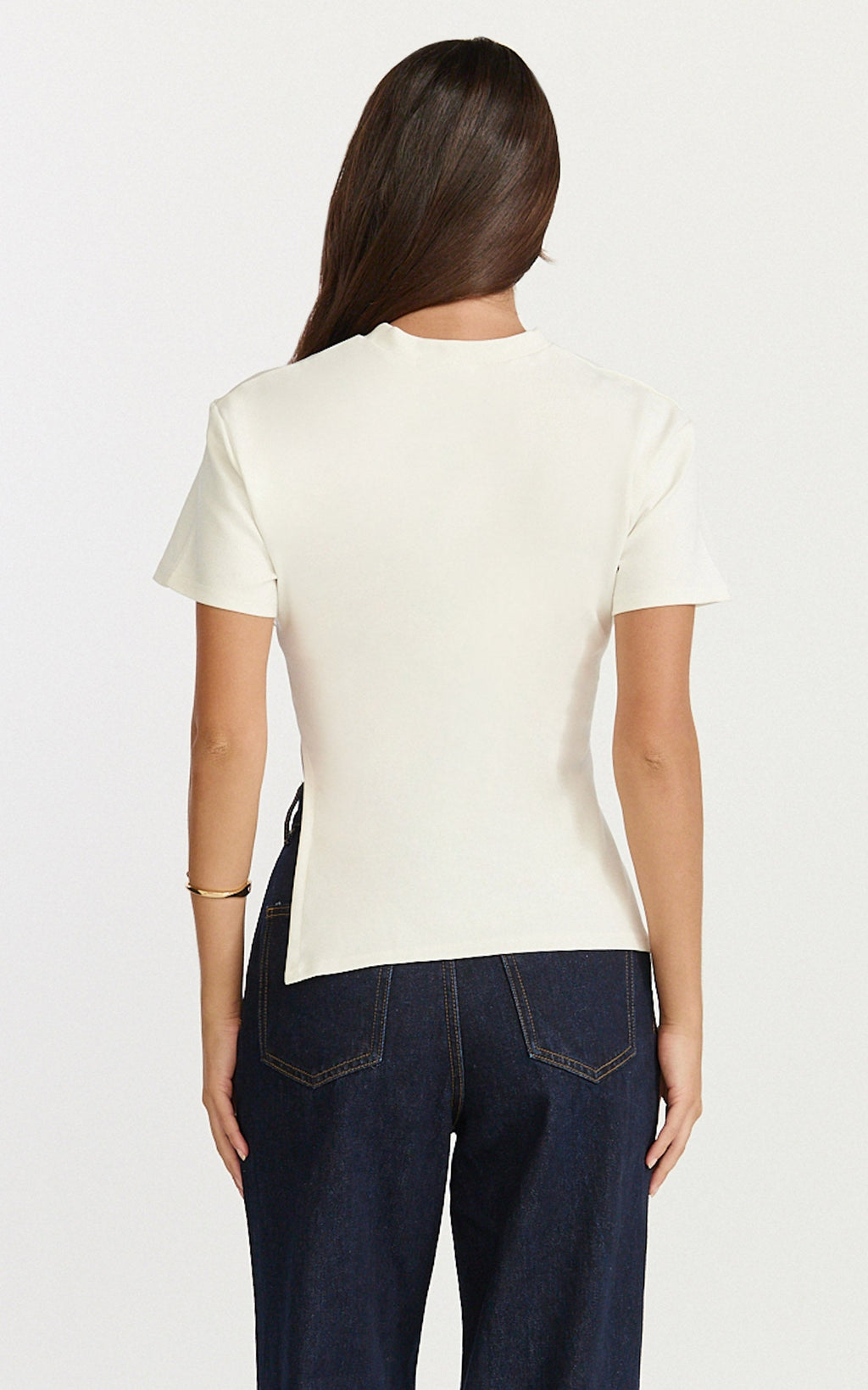 Rosalie Top - Asym Ruched Tshirt in White