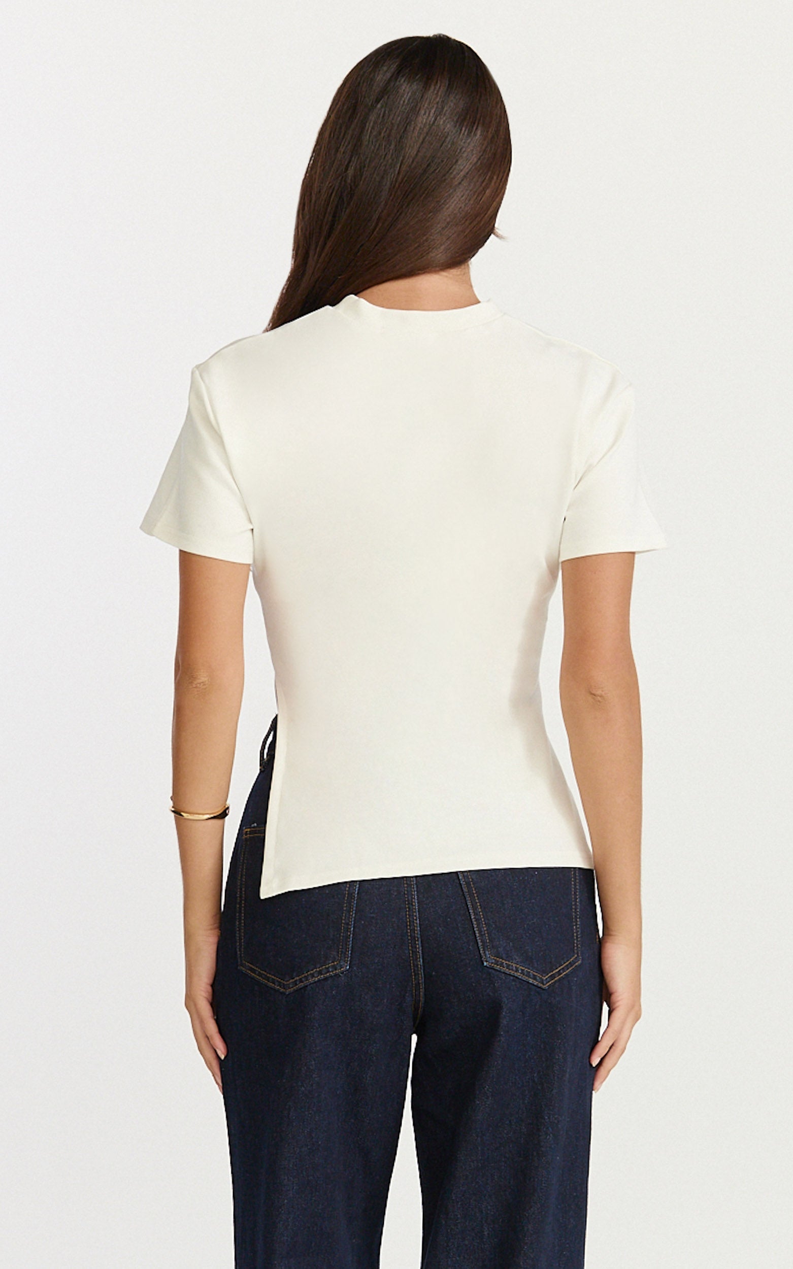 Rosalie Top - Asym Ruched Tshirt in White