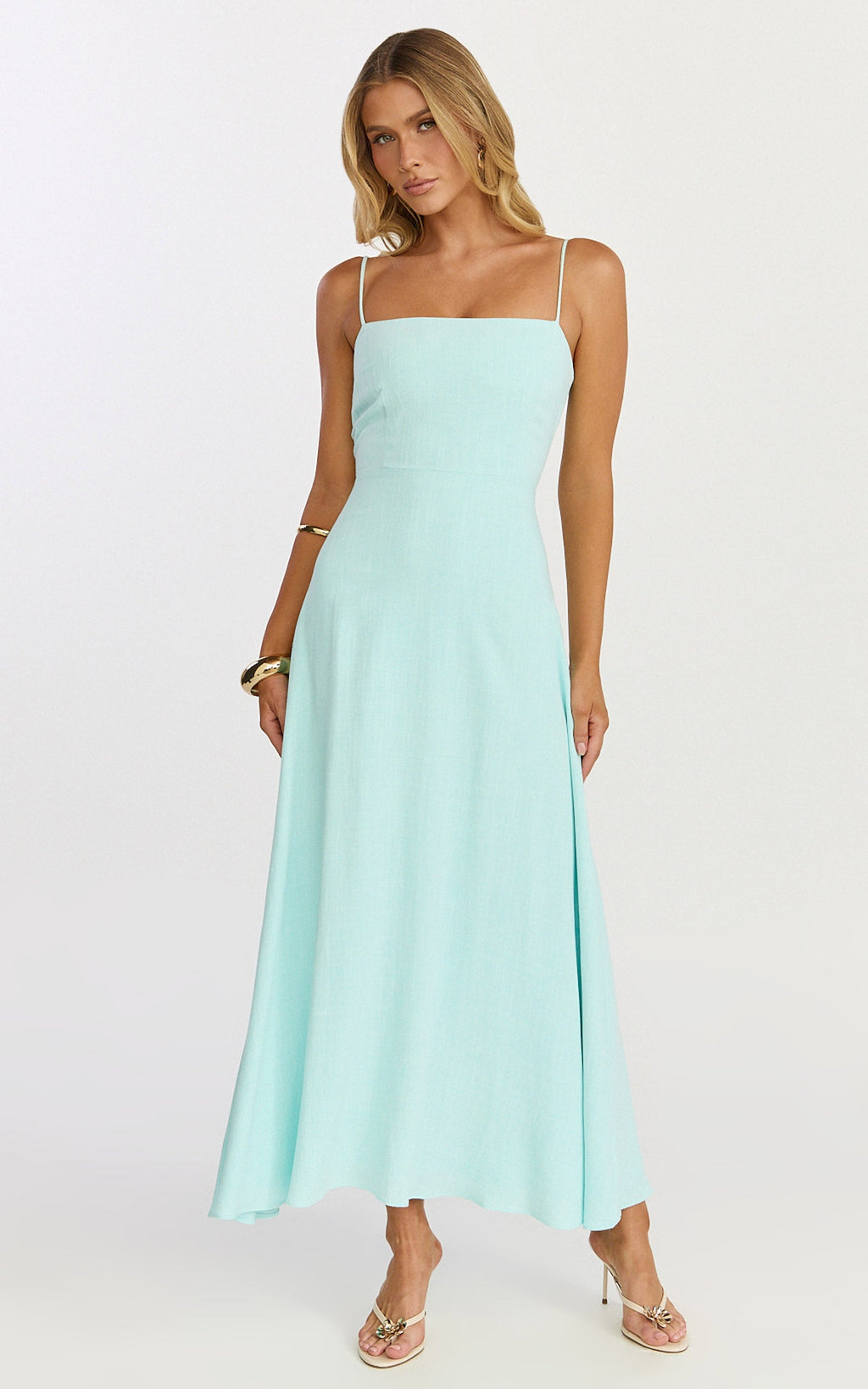 Rose Midi Dress - Strappy Straight Neck Midi Dress in Mint