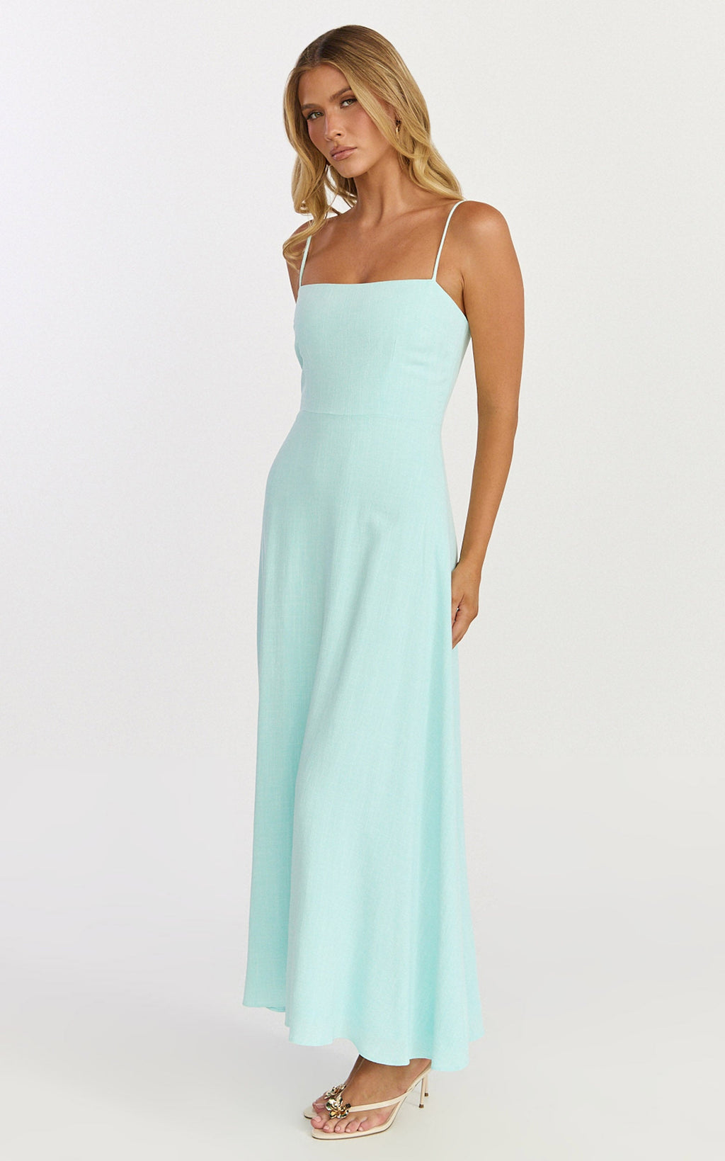 Rose Midi Dress - Strappy Straight Neck Midi Dress in Mint