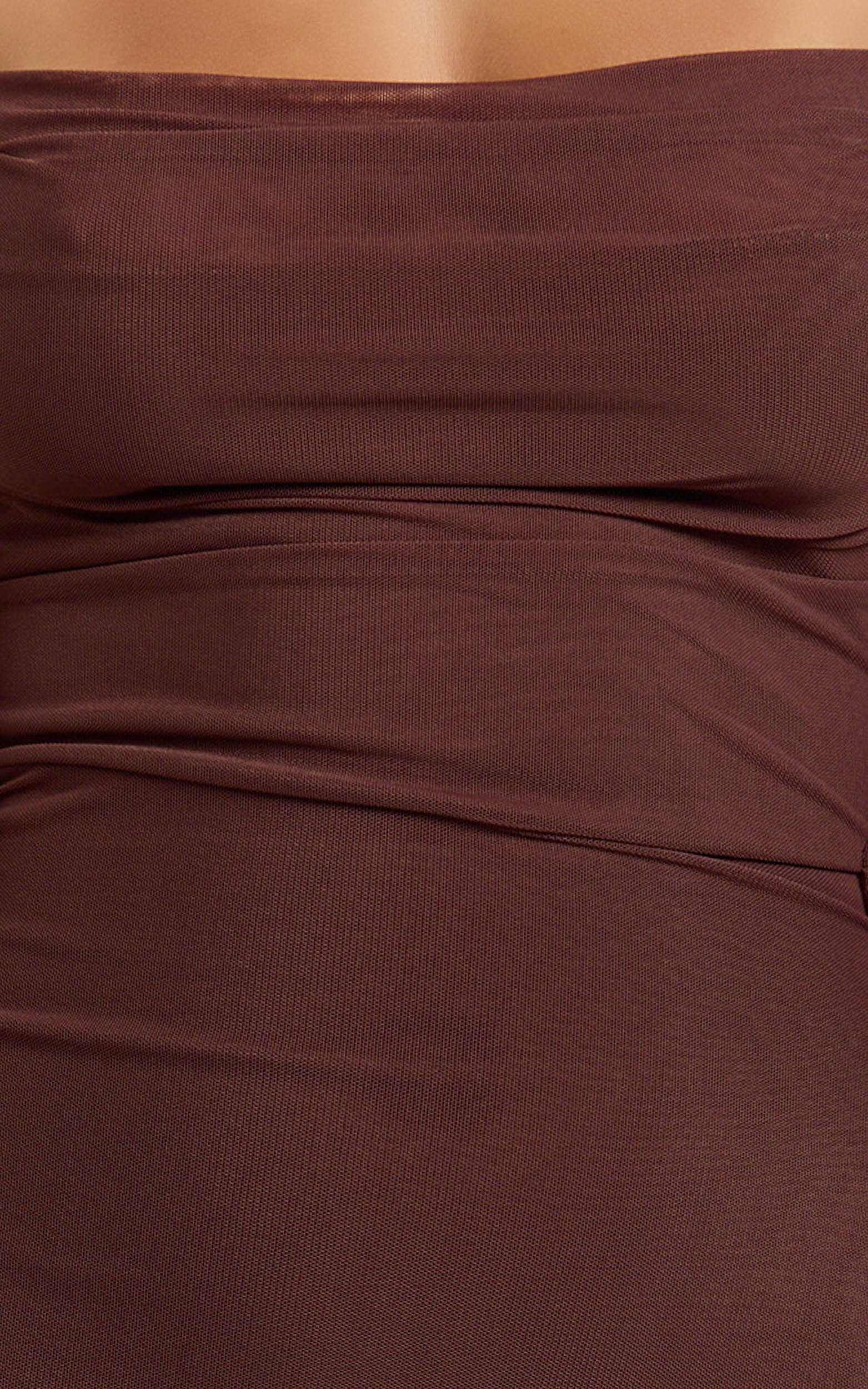 Rosha Midi Dress - Ruffle Strap Dress in Chocolate