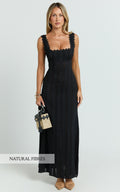 Roxanne Midi Dress - Square Neck Fit And Flare Dress in Black