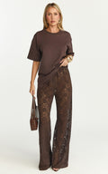 Roxy Pants - High Waist Lace Relaxed Drawstring Pants in Chocolate