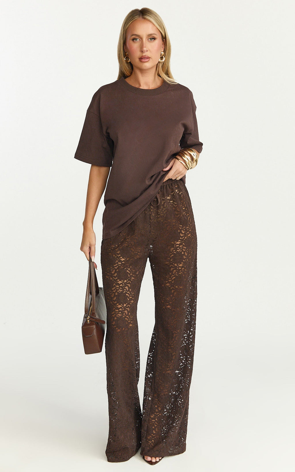 Prizza Top - Longline Boyfriend Tee Top in Chocolate
