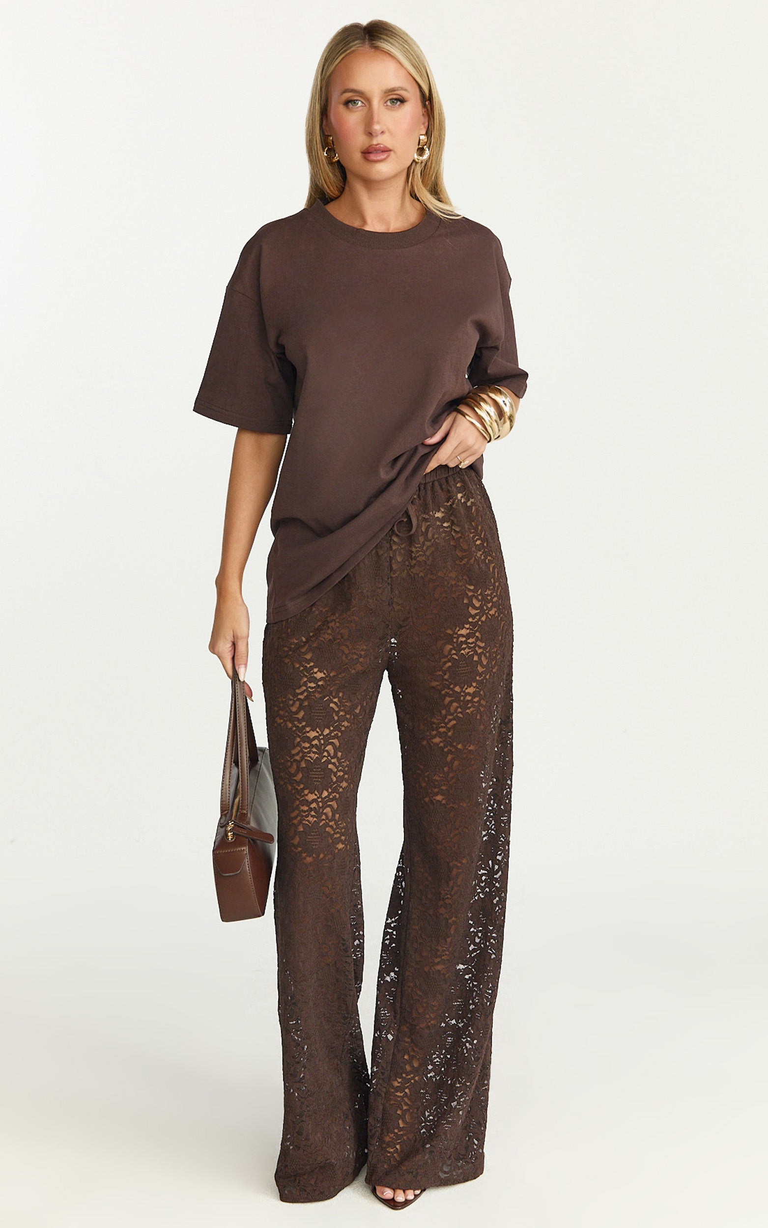 Prizza Top - Longline Boyfriend Tee Top in Chocolate