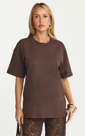 Prizza Top - Longline Boyfriend Tee Top in Chocolate