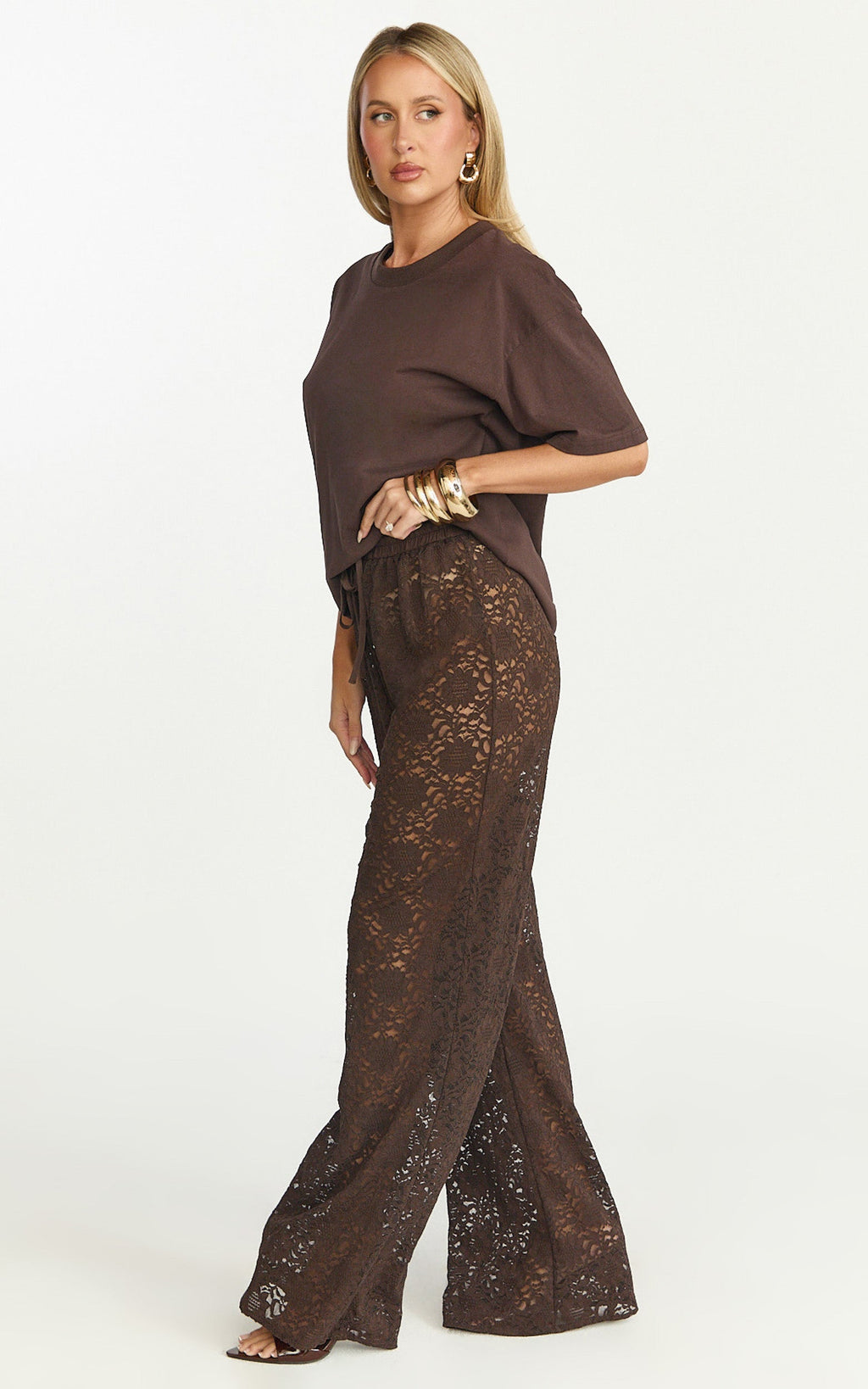 Prizza Top - Longline Boyfriend Tee Top in Chocolate