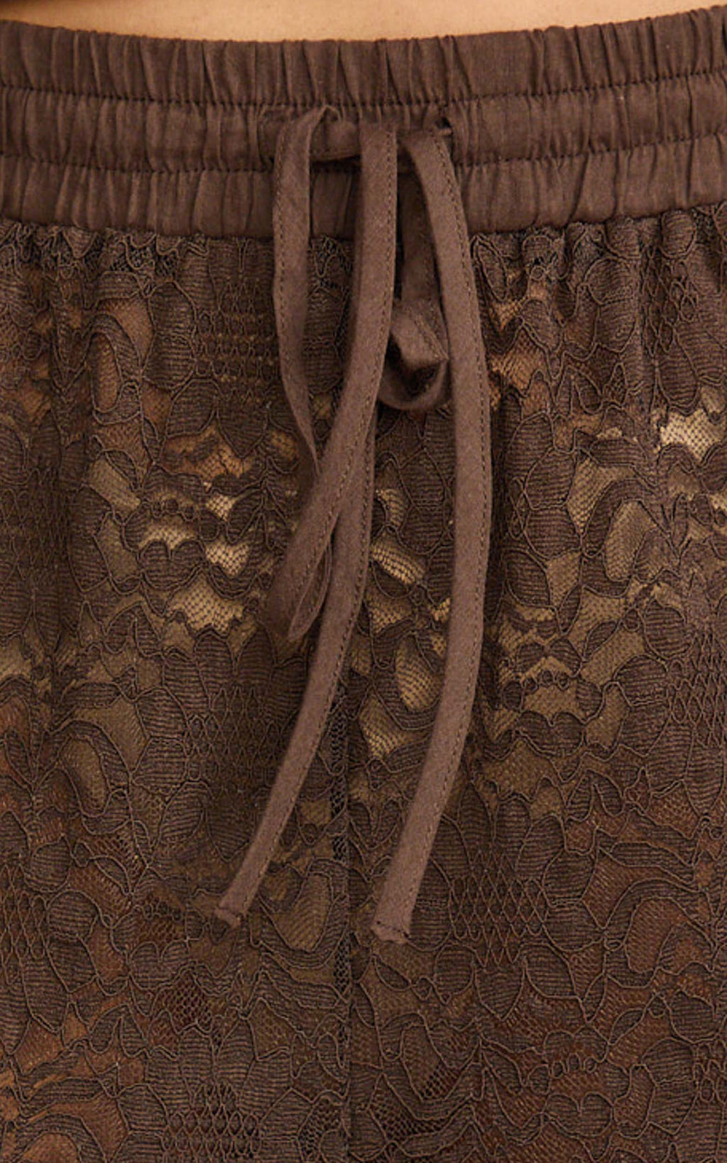 Roxy Pants - High Waist Lace Relaxed Drawstring Pants in Chocolate