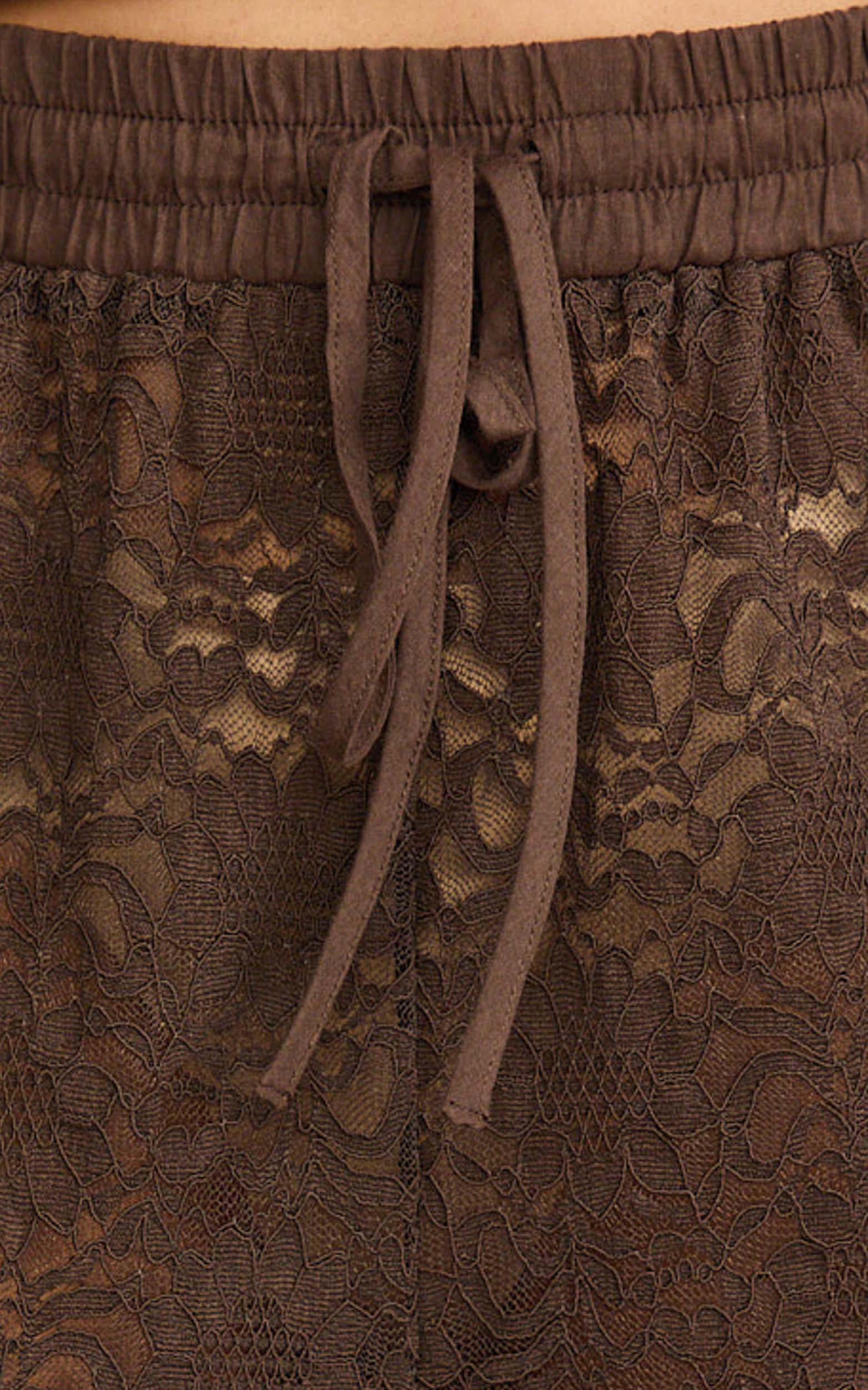 Roxy Pants - High Waist Lace Relaxed Drawstring Pants in Chocolate