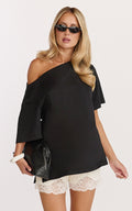 Ruby Top - Off Shoulder Asymmetrical T-shirt in Black