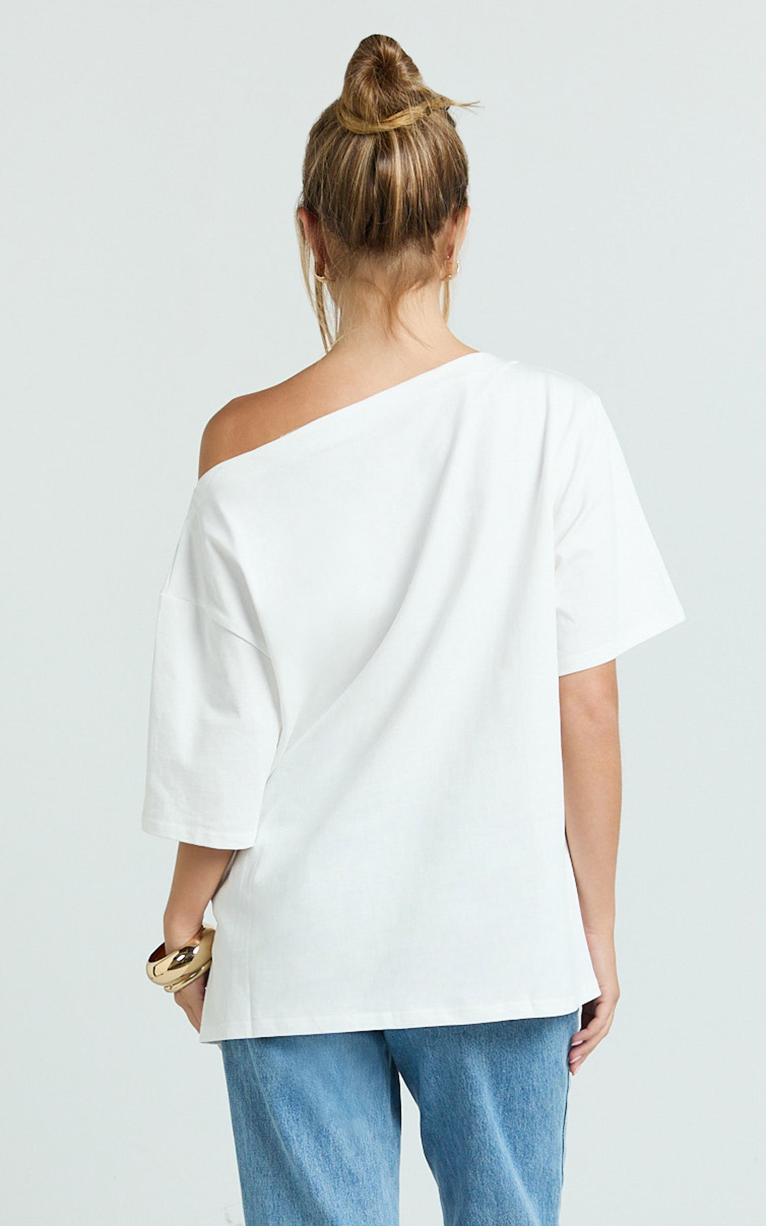 Ruby Top - Off Shoulder Asymmetrical T-shirt in White