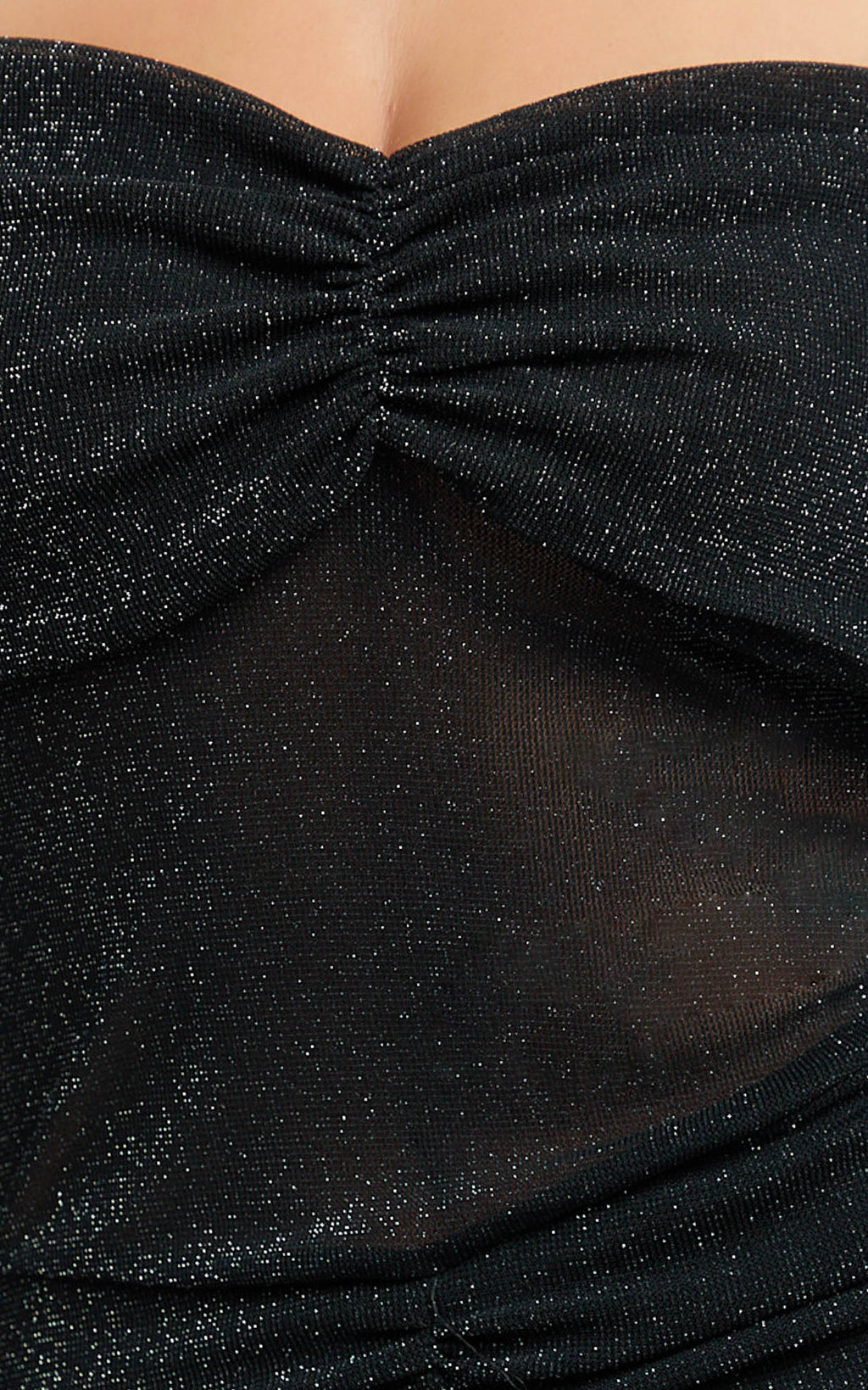 Rumi Mini Dress - Glitter Tulle Off Shoulder Ruched Dress in Black