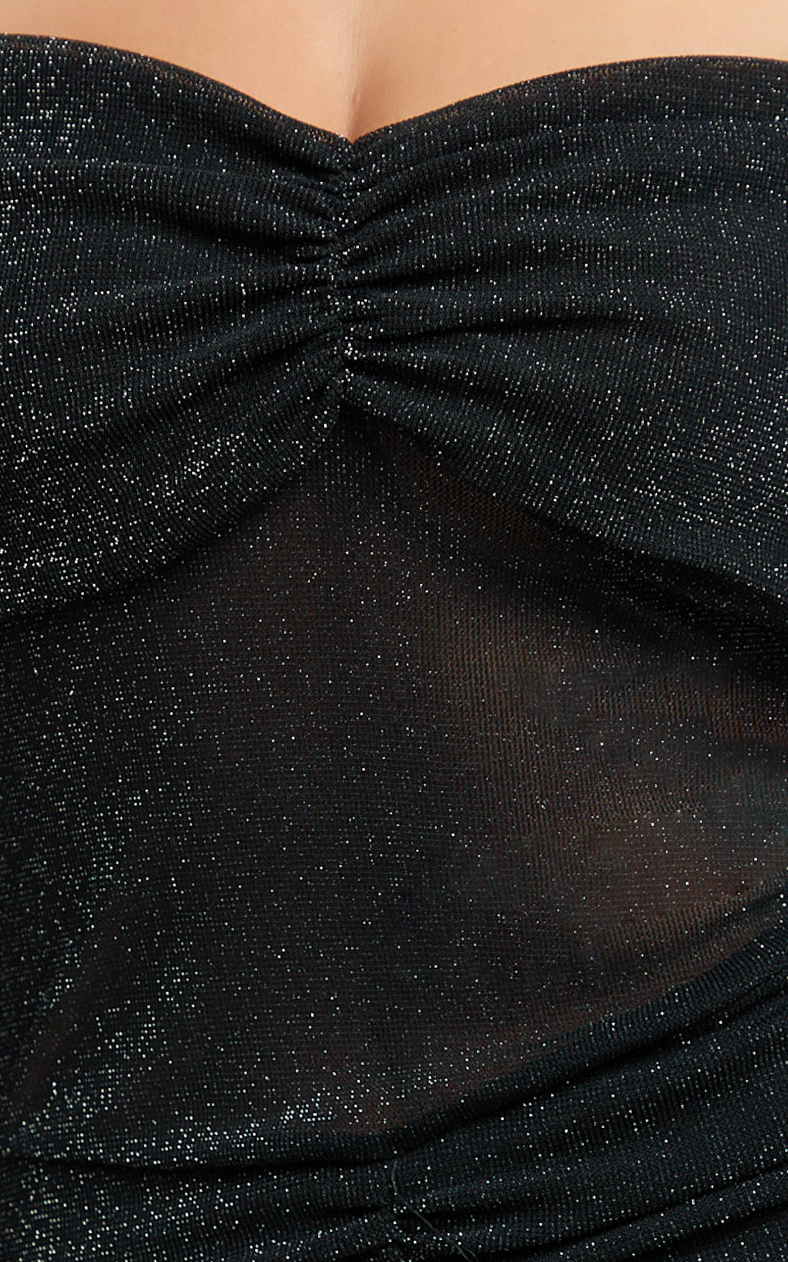 Rumi Mini Dress - Glitter Tulle Off Shoulder Ruched Dress in Black