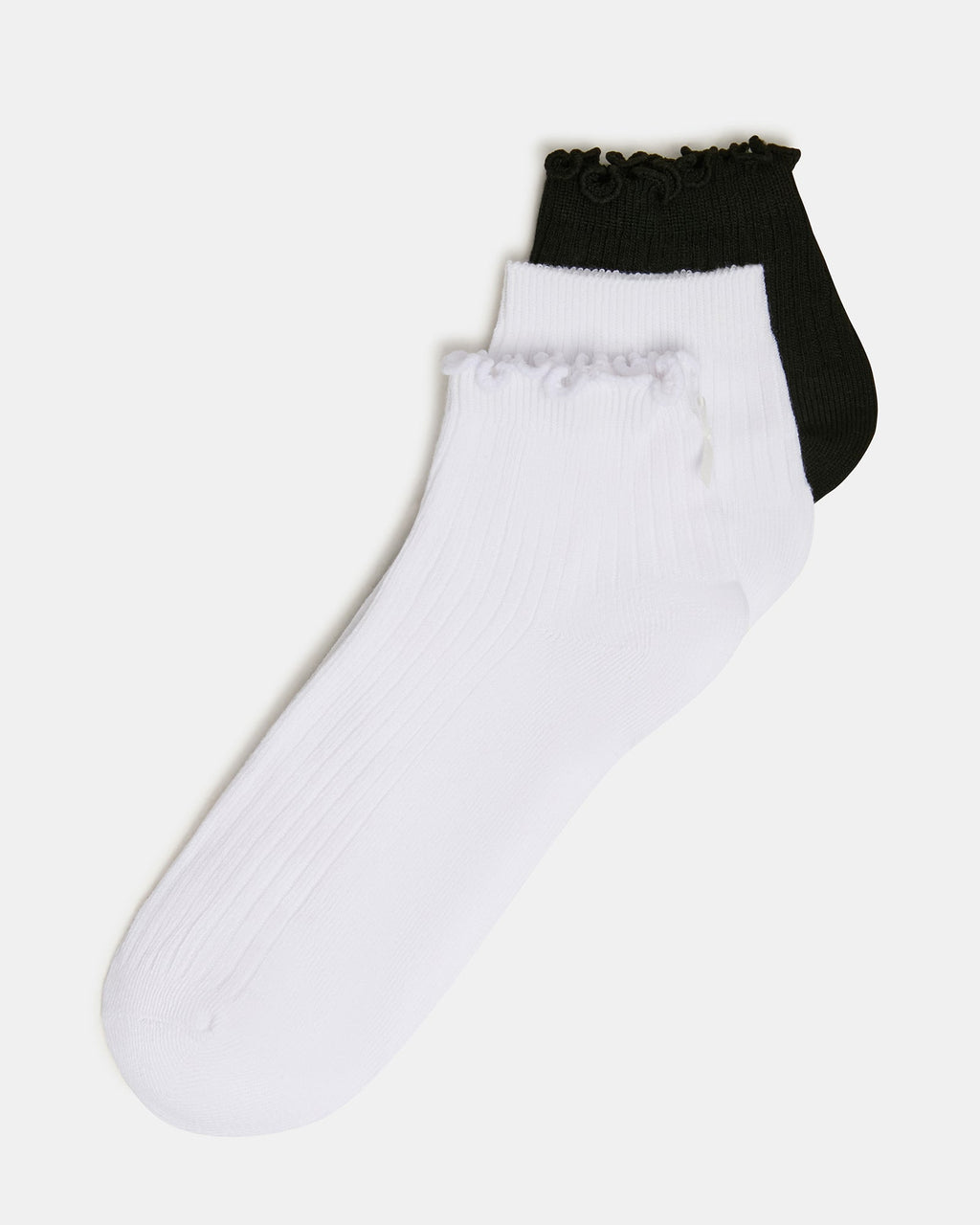 3 PACK EMMA LETTUCE EDGE SOCKS WHITE/BLACK Women's Anklet Socks | Steve Madden
