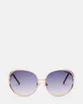 GLORIE Gold Frame Round Purple Gradient Lens Sunglasses | Steve Madden