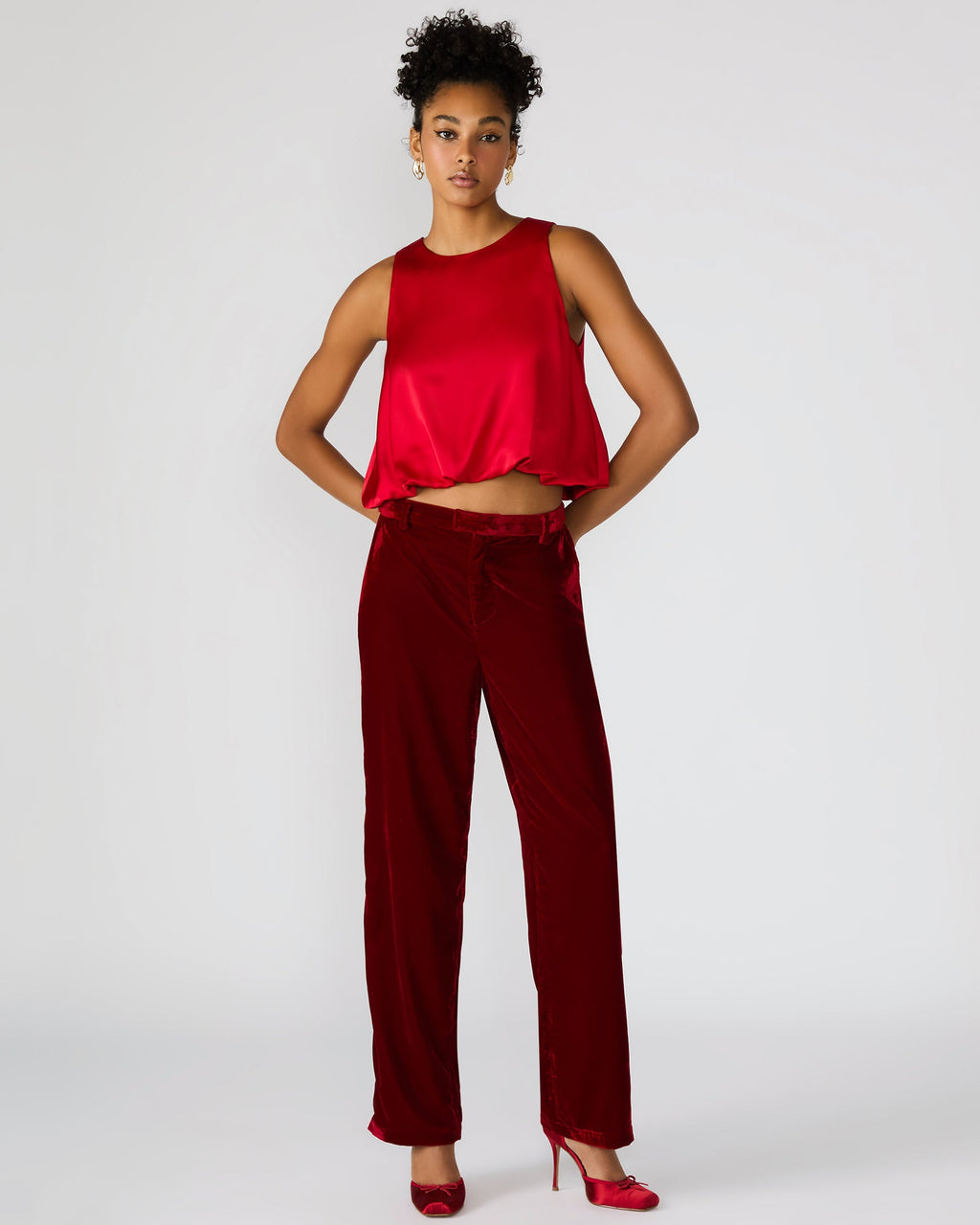 TONIA Red Velvet Wide-Leg Trouser Women's Pants | Steve Madden