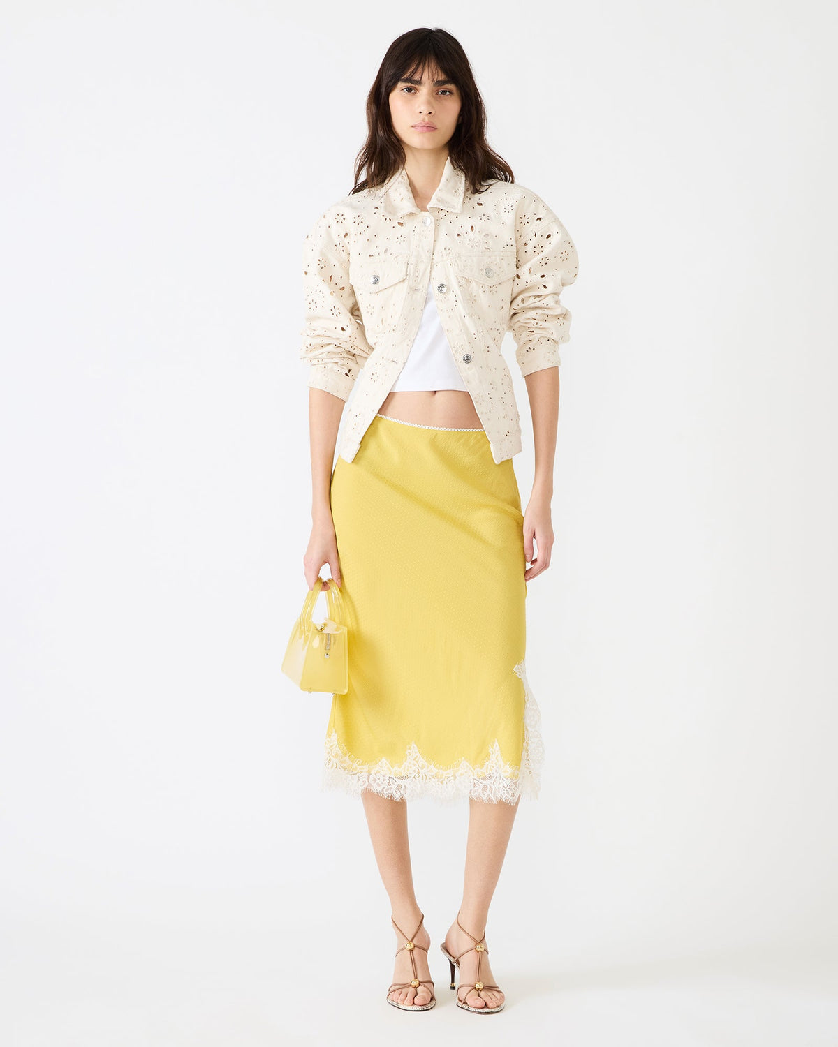 CINTHIA Golden Lime Lace Trime Women's Midi Skirt | Steve Madden