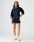 BRIELLIA Bijou Blue Denim Rhinestone Embellished Mini Women's Skirt | Steve Madden
