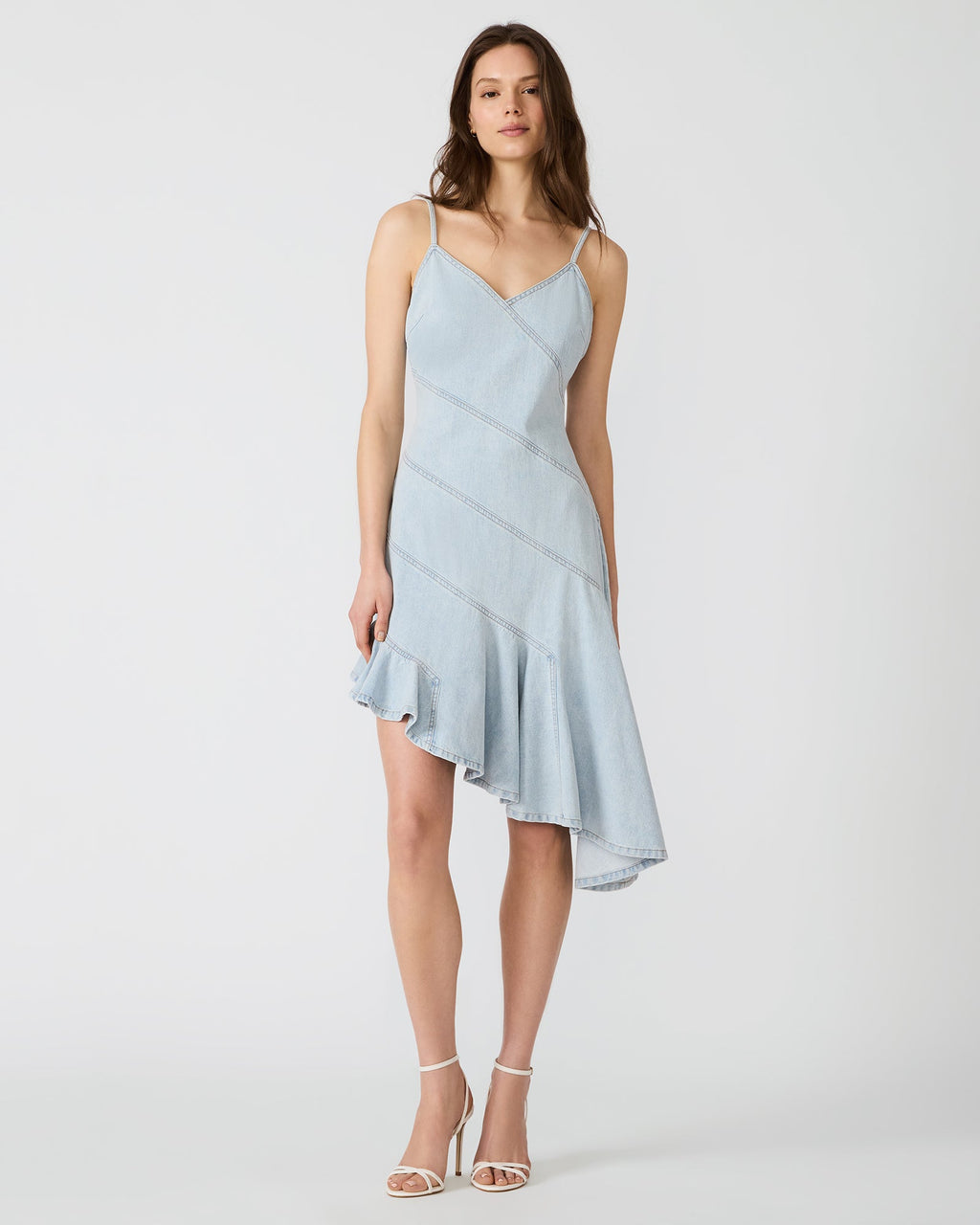 ELLIS Hazey Blue Denim Asymmetrical Sleeveless Women's Midi Dress | Steve Madden