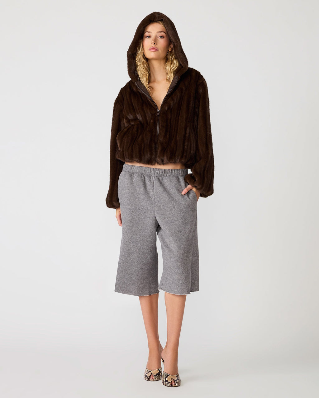 MAVIS Wolf Brown Faux Fur Zip-Up Women's Jacket | Steve Madden