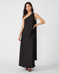 AURORAH Black One-Shoulder Scarf Drape Women's Maxi Dress | Steve Madden