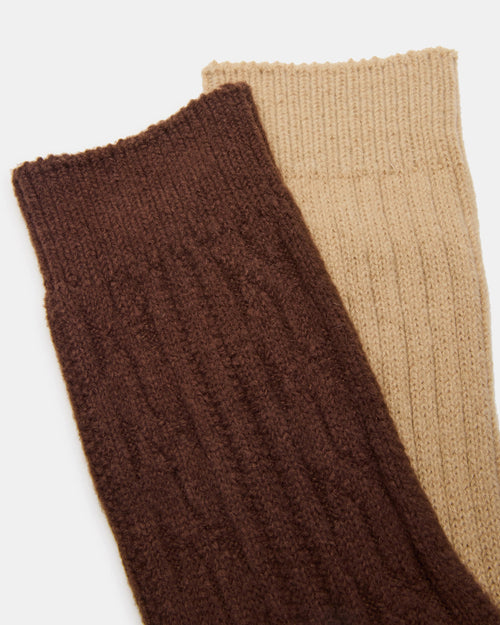 2 PACK CABLE TEXTURE BOOT SOCKS BROWN