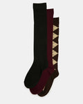3 PACK ARGYLE KNEE HIGH Brown Multi Women's Socks | Steve Madden