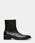 THIAGO Black Leather Woven Western Men's Ankle Boot | Steve Madden