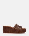 BRANDY Brown Raffia Woven Mule Platform Slide Women's Sandal | Steve Madden