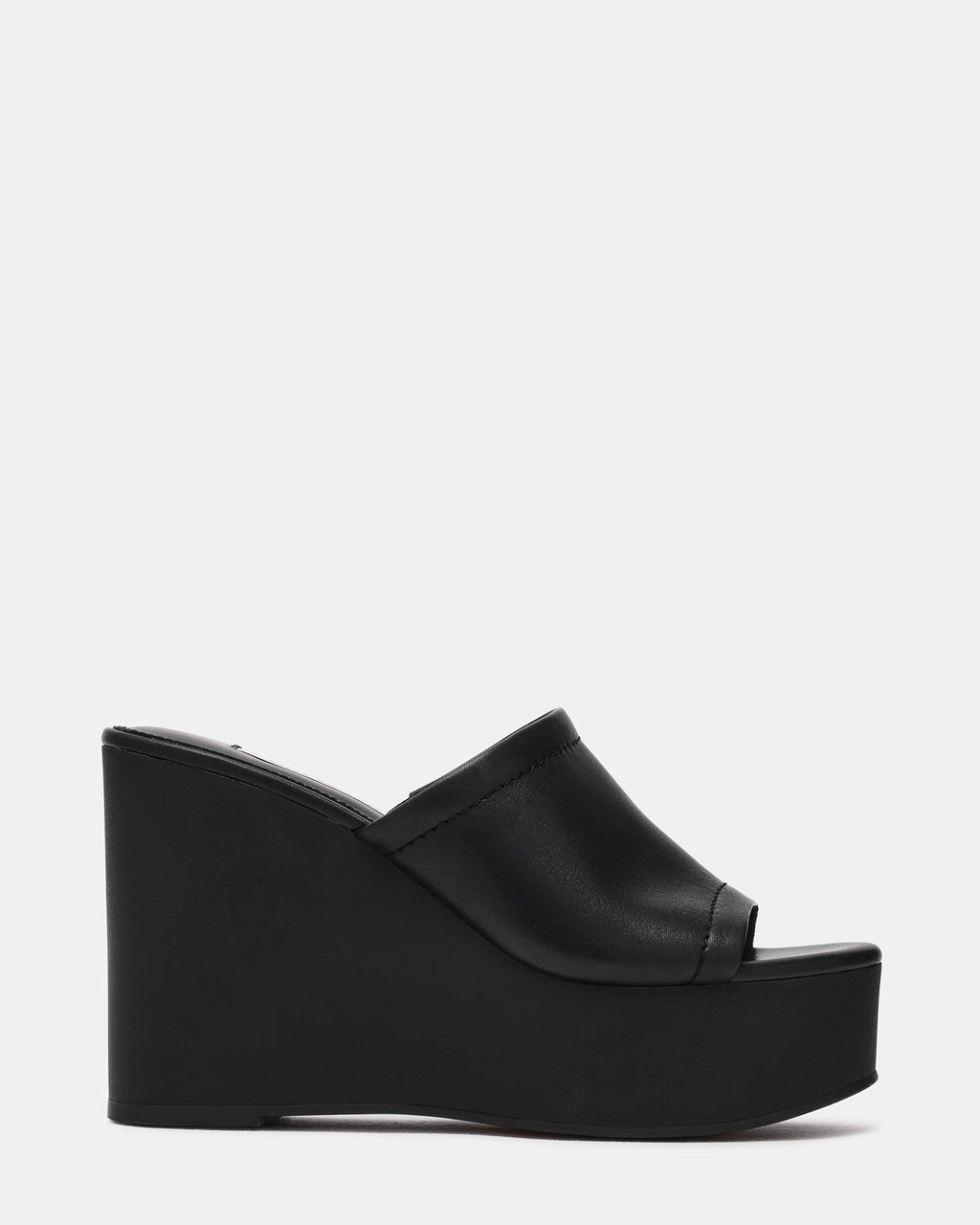 CASSI Black Leather Platform Raffia Wedge Women's Sandal | Steve Madden