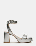 ELIDA Silver Leather Ankle Strap Platform Women's Block Heel | Steve Madden